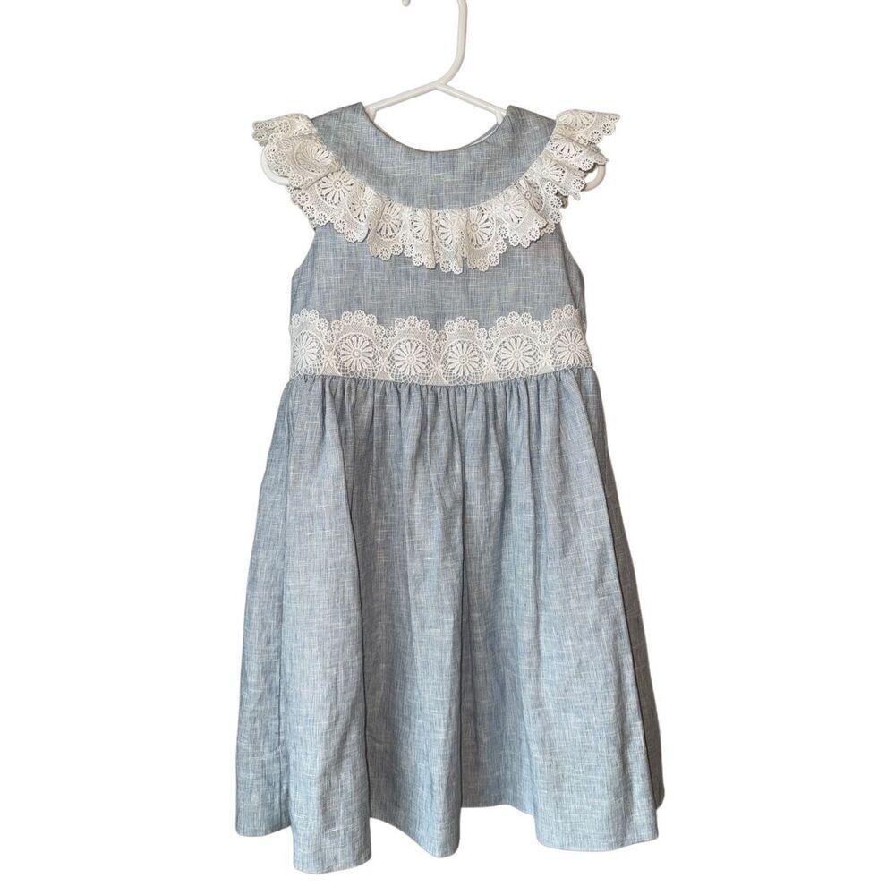 Bailey Boys Vintage Inspired Linen/Cotton Blend Dress With Delicate Lace Feature
